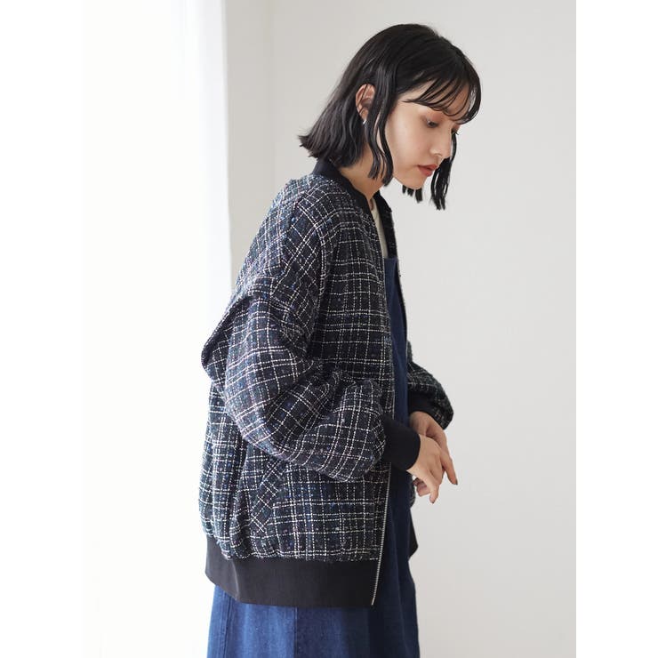 ELENCARE DUE ツィードチェックブルゾン[品番：GRPW0031745]｜Green