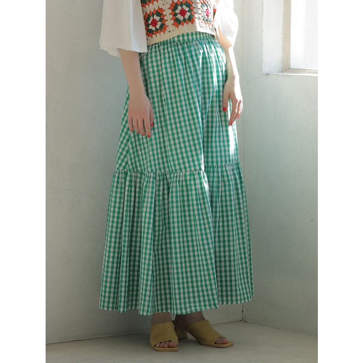 グリーン | ・ESCAR ギンガムティアードスカート | Green Parks 