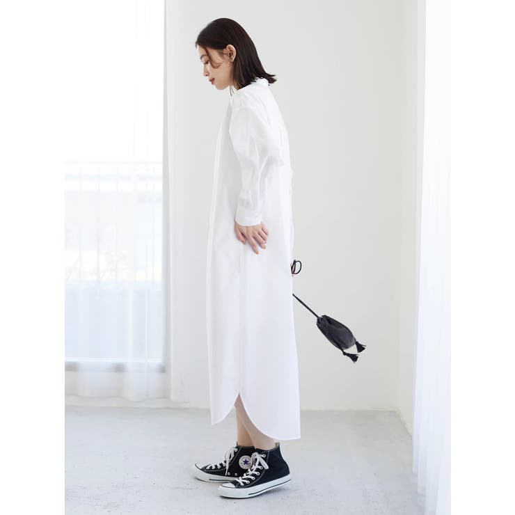 バンドカラーロング丈シャツワンピース[品番：GRPW0033293]｜Green
