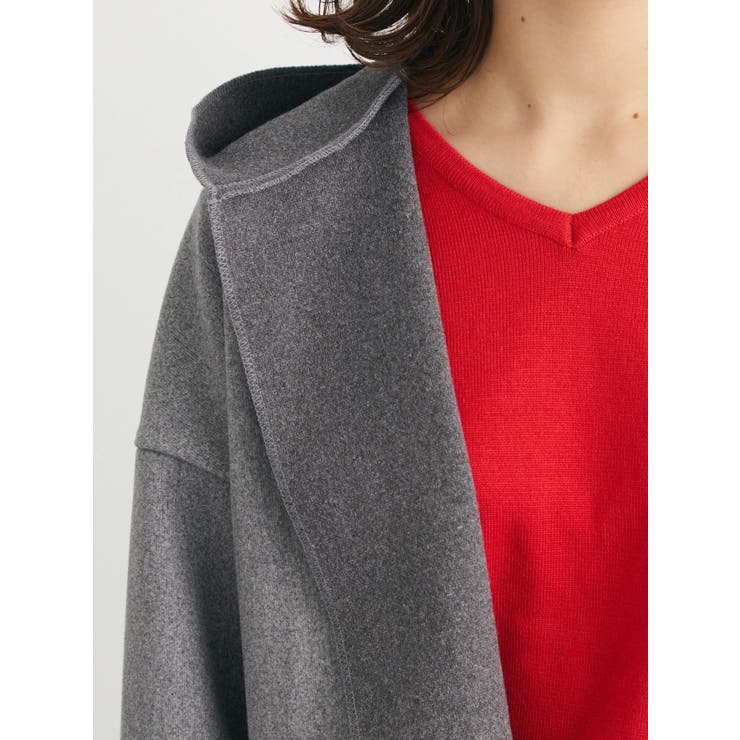 圧縮ポンチフード付きミディコーディガン[品番：GRPW0036641]｜Green  