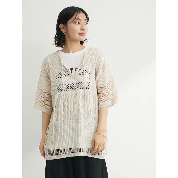 ニット セーター メッシュ スキッパー ニット プルオーバー レディース hellam ニット セーター スキッパー メッシュニット レディース