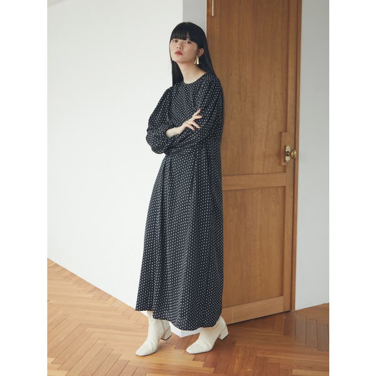 ロングワンピース ドット柄 ワンピース Aライン 水玉 オーバー