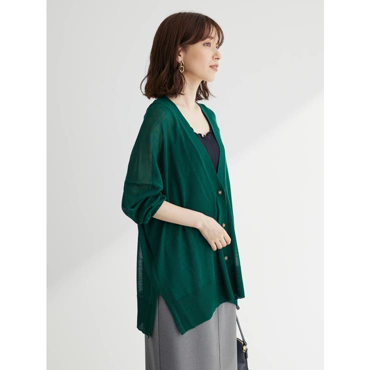 接触冷感シアーニットカーディガン[品番：GRPW0040603]｜Green