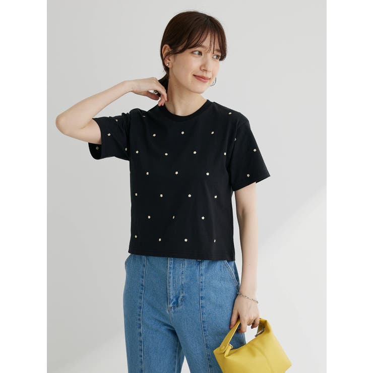 Double Flags フラワー刺繍Tシャツ[品番：GRPW0039788]｜Green
