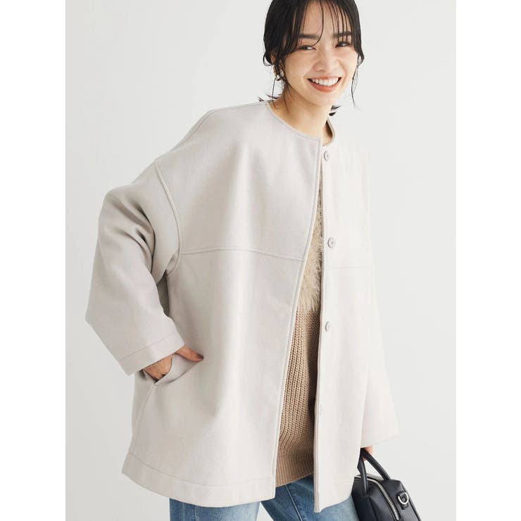 洗えるノーカラーショートコート[品番：GRPW0041718]｜Green Parks