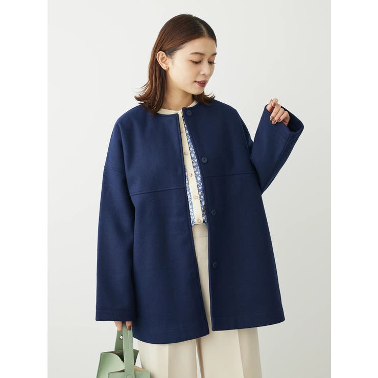 洗えるノーカラーショートコート[品番：GRPW0041718]｜Green Parks