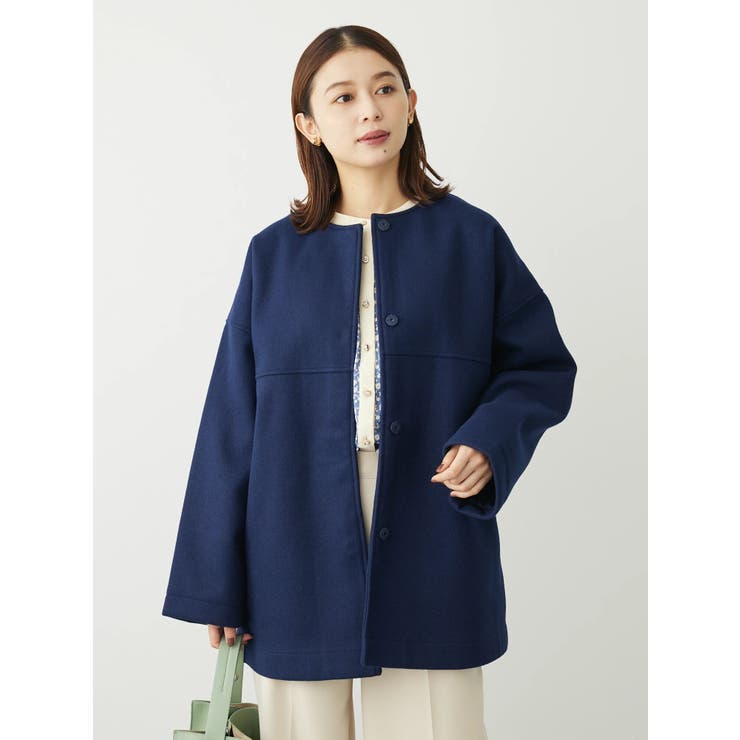 洗えるノーカラーショートコート[品番：GRPW0041718]｜Green Parks