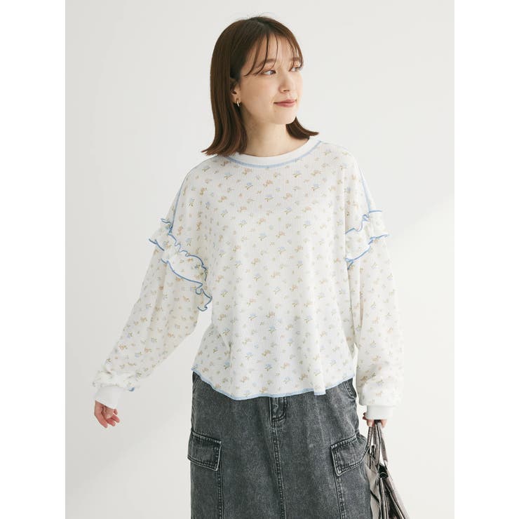 Double Flags フラワーptワッフルロンTEE[品番：GRPW0043321]｜Green