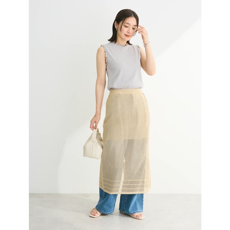 2way メッシュ編みニットIラインスカート(ペチ付き) | Green Parks  | 詳細画像13 