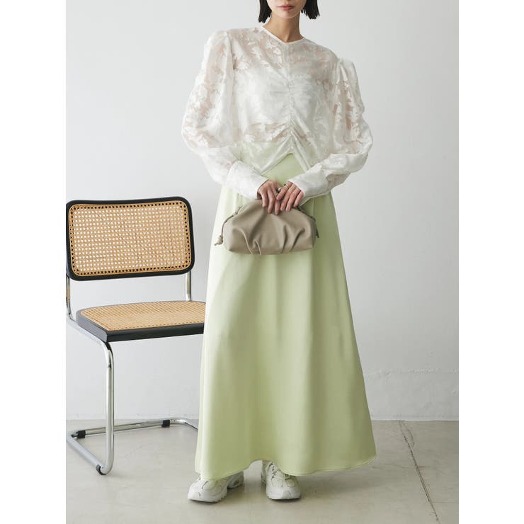 花柄オパールシャーリングブラウス[品番：GRPW0044787]｜Green