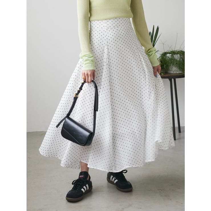 オフホワイト | ドットフレアーロングスカート | Green Parks