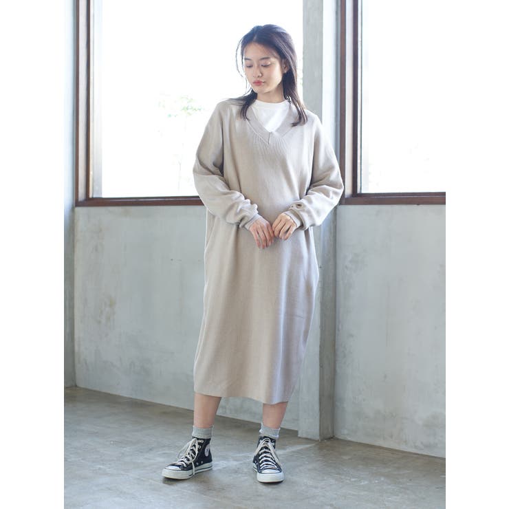 Vネック片畦ニットワンピース 品番 Ehew American Holic アメリカンホリック のレディースファッション通販 Shoplist ショップリスト