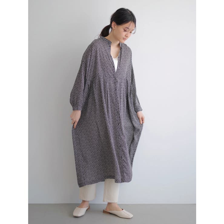 スタンドカラーフラワープリントワンピース[品番：EHEW0028735