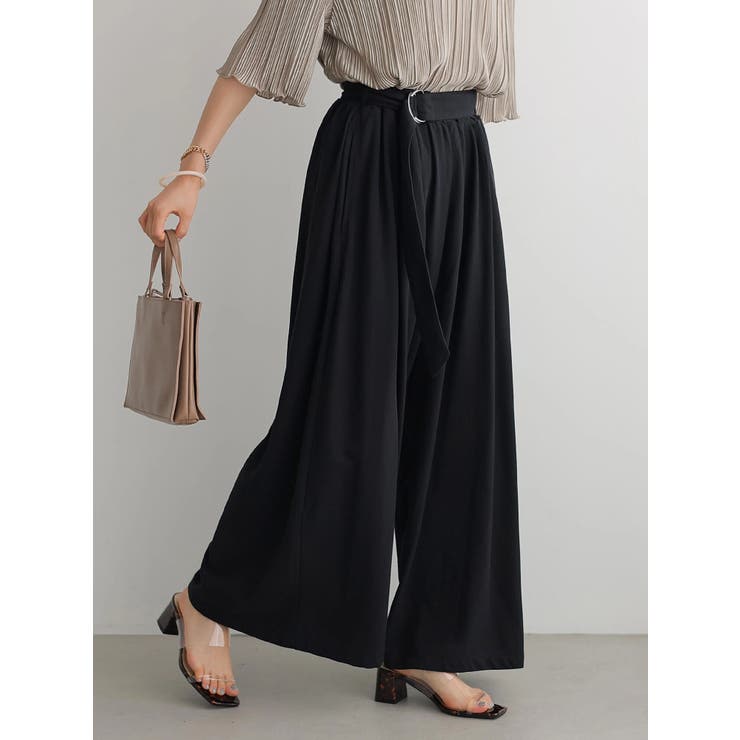 SALE【AMI】ベルト付きワイドレッグパンツ ベルト付きカットワイドパンツ[品番：EHEW0027890]｜AMERICAN