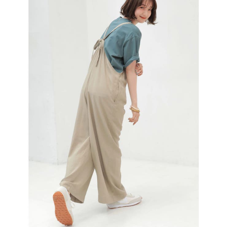 限定値下☆BACKLASH リネンサルエルサロペット ベージュM☆ セール】[低身長/高身長サイズ有]リネンライクショルダー