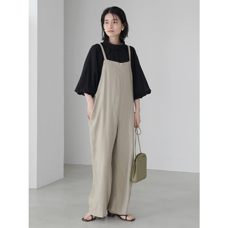 natural by clipツイルキャミサロペット✳︎ リネン100%チャコール セール】リネン混ワイドキャミサロペット（サロペット