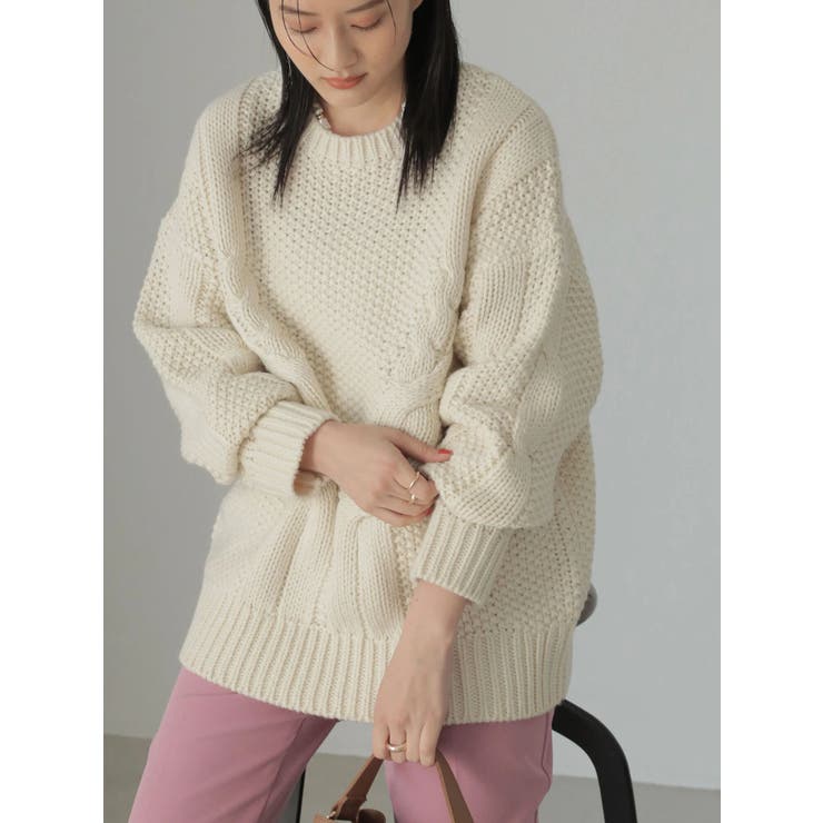 【極美品・現行タグ】45R パール付き　ケーブルニット　アイボリ　M ウール 極美品・現行タグ】45R パール付き ケーブルニット アイボリ M ウール