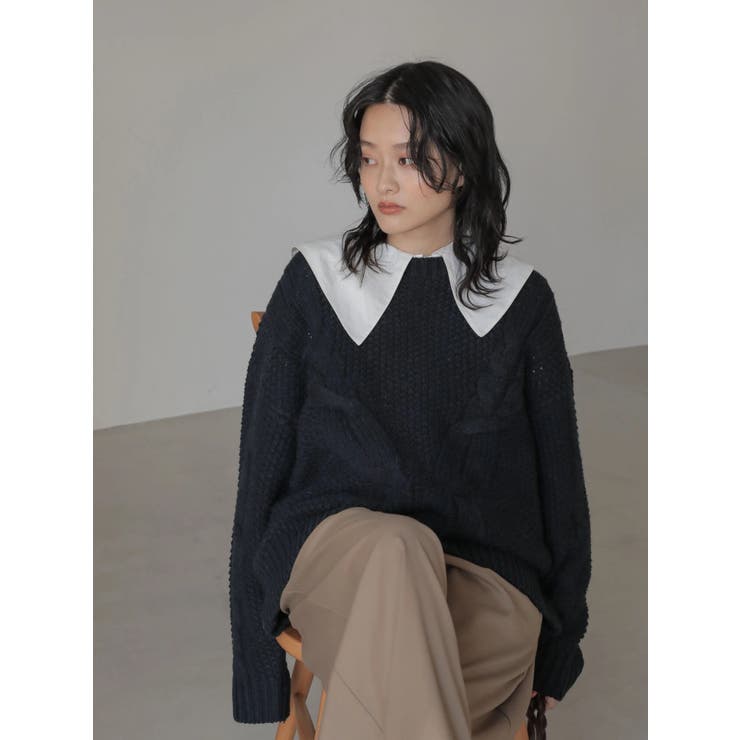 斜めケーブルポコポコMixニットプルオーバー[品番：EHEW0031977