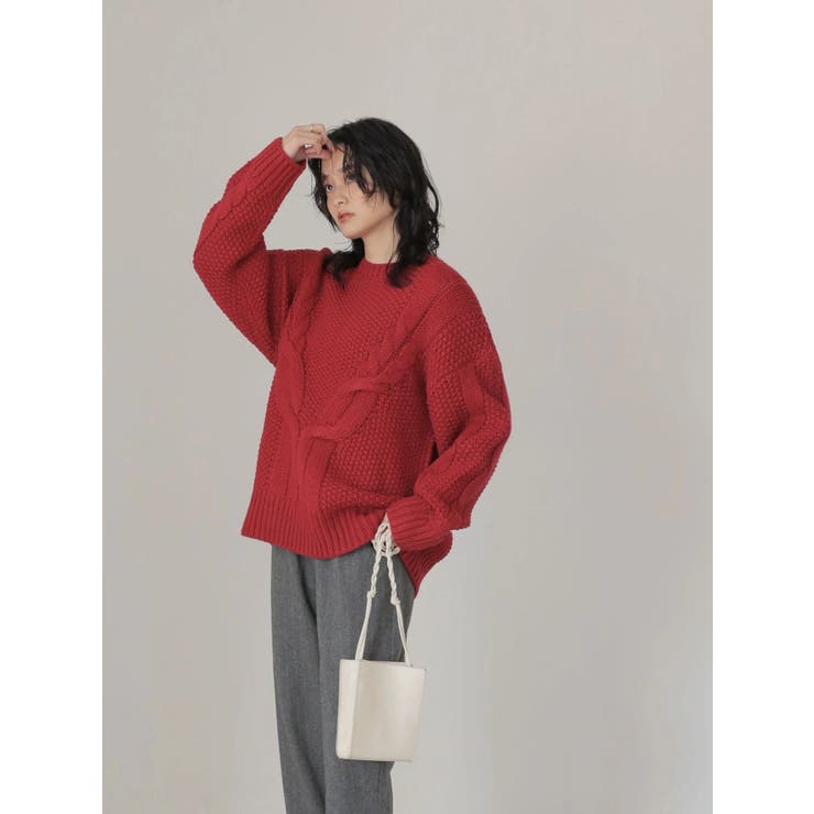 斜めケーブルポコポコMixニットプルオーバー[品番：EHEW0031977