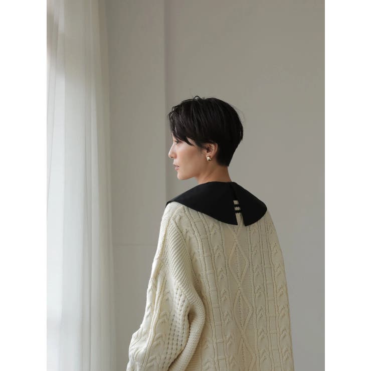 Vネックチルデンケーブルニットプルオーバー[品番：EHEW0031611