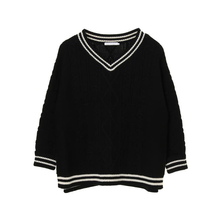 Vネックチルデンケーブルニットプルオーバー[品番：EHEW0031611