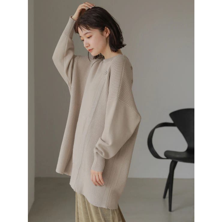 ショルダーボタンリブニットチュニック[品番：EHEW0032062]｜AMERICAN  HOLIC（アメリカンホリック）のレディースファッション通販｜SHOPLIST（ショップリスト）