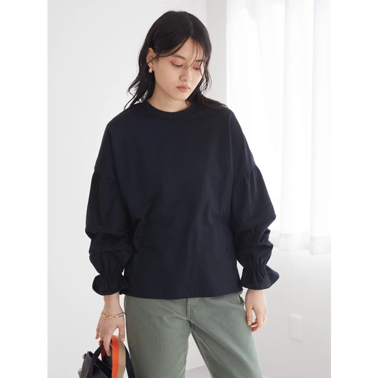 袖コンシャスミニ裏毛カットプルオーバー[品番：EHEW0033513