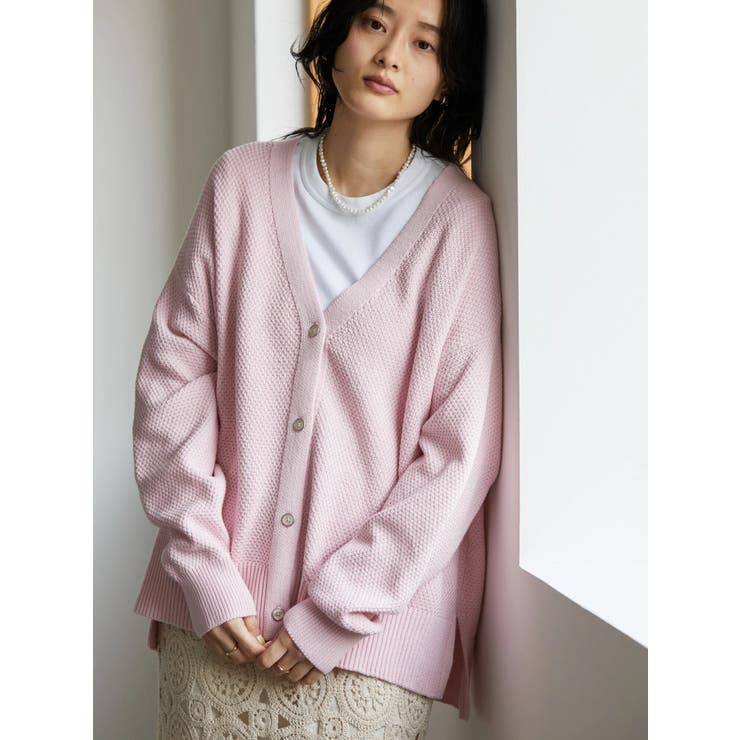 Vネック鹿の子ニットカーディガン[品番：EHEW0033354]｜AMERICAN HOLIC