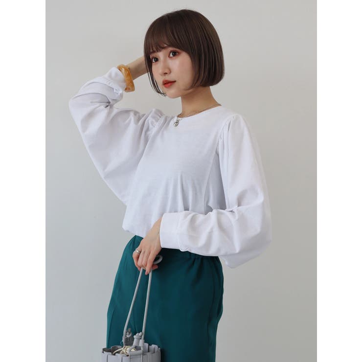 【ブルー】袖ギャザーカットTOP 袖ギャザーカットプルオーバー[品番：EHEW0033585]｜AMERICAN HOLIC