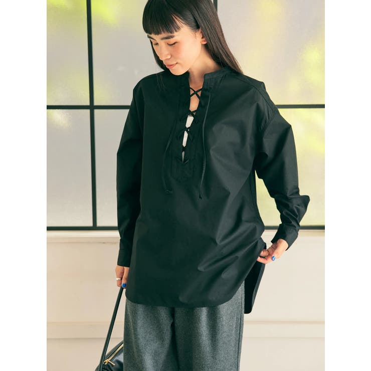 イージーケアレースアップシャツチュニック[品番：EHEW0036656