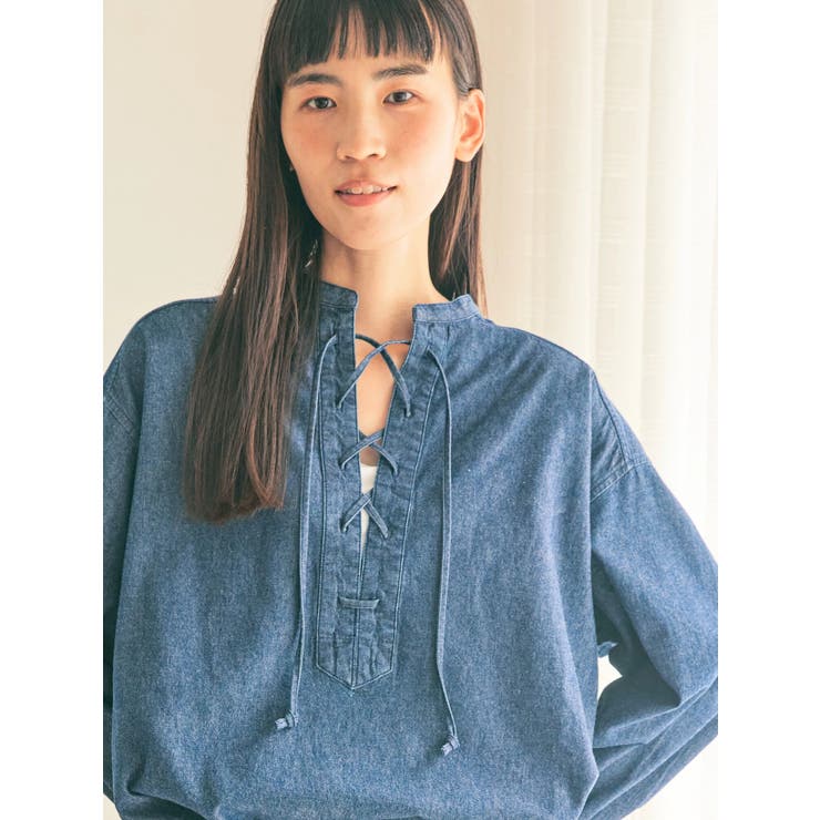 デニムレースアップシャツチュニック[品番：EHEW0036657]｜AMERICAN