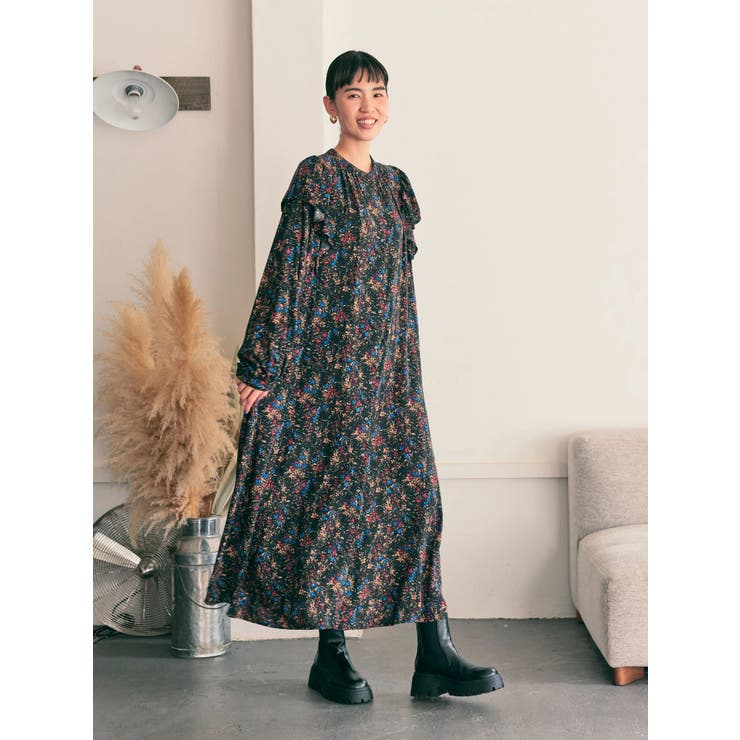 ショルダーフリルFlowerワンピース[品番：EHEW0036382