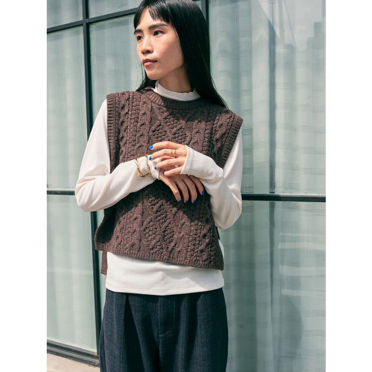 新品 エカル アーバンリサーチ EKAL ケーブル 編み ニット ベスト ワイド 新品 エカル アーバンリサーチ EKAL ケーブル 編み ニット ベスト