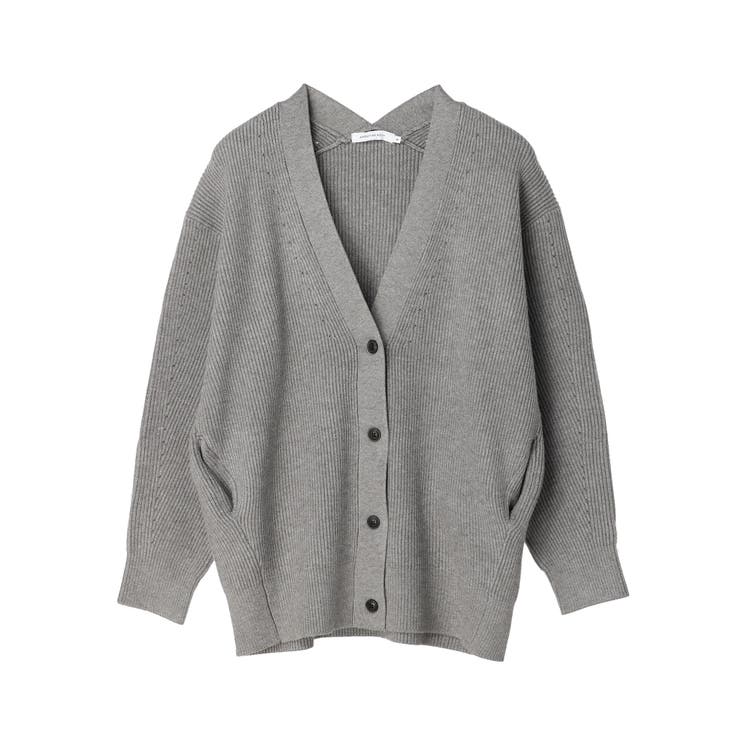 パチパチしにくいVネック片畦ニットカーディガン[品番：EHEW0037344