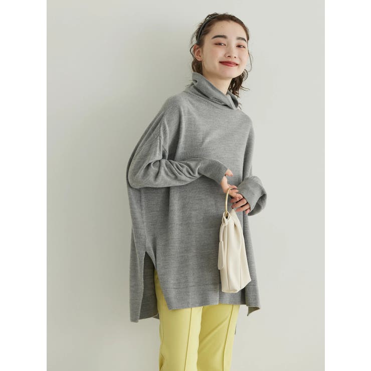 美品 セオリー タートルネック ニットポンチョ ミックスグレー 美品 セオリー タートルネック ニットポンチョ ミックスグレー