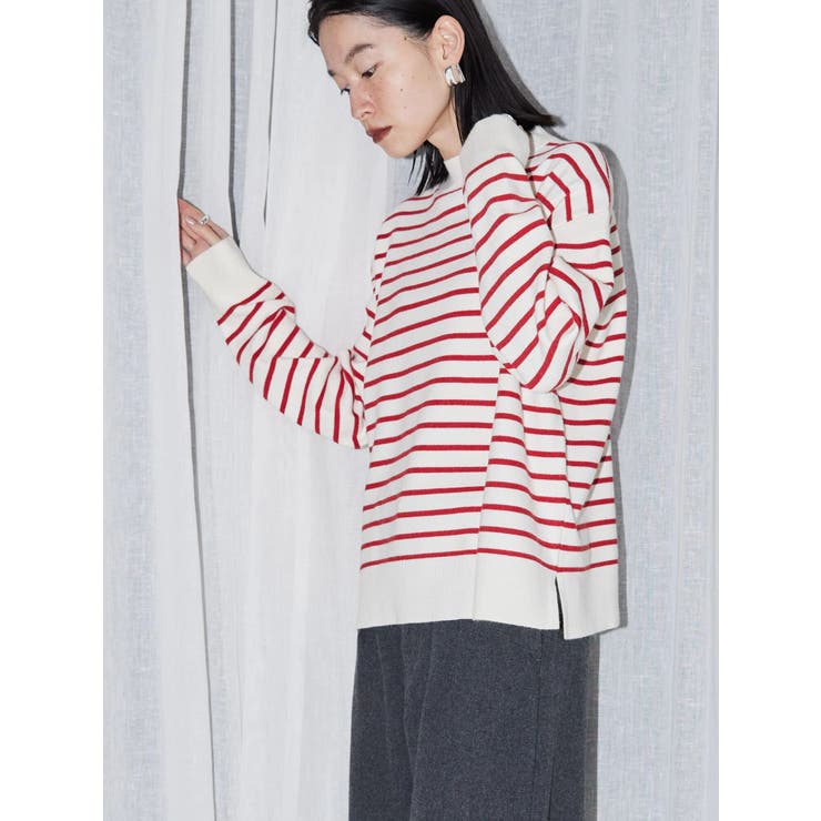 モックネックボーダーニットプルオーバー | AMERICAN HOLIC | 詳細画像8 