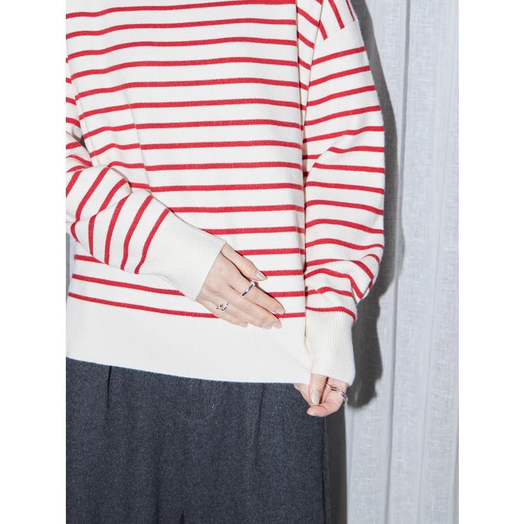 モックネックボーダーニットプルオーバー | AMERICAN HOLIC | 詳細画像10 