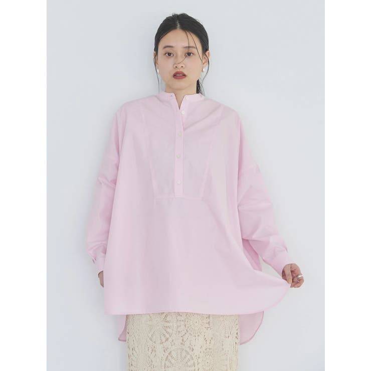 イージーケアバンドカラーBIGシャツチュニック[品番：EHEW0038224