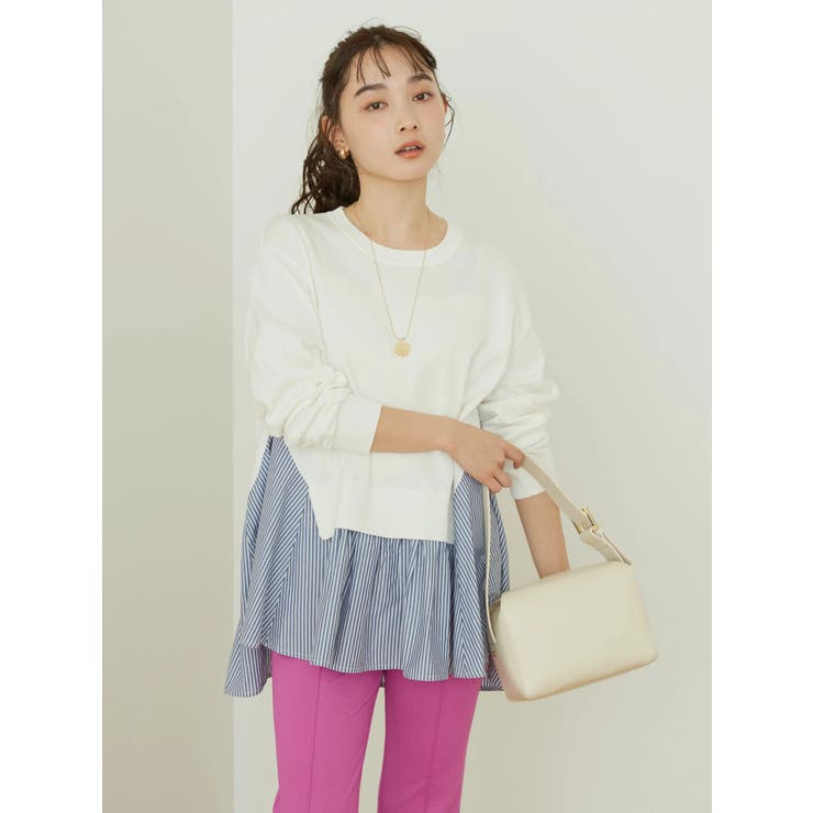 【キトリ】Loungedress  異素材ストライプニットプルオーバー 異素材ストライプニットプルオーバー[品番：EHEW0038230]｜AMERICAN