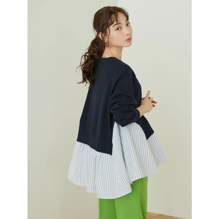 【キトリ】Loungedress  異素材ストライプニットプルオーバー 異素材ストライプニットプルオーバー[品番：EHEW0038230]｜AMERICAN