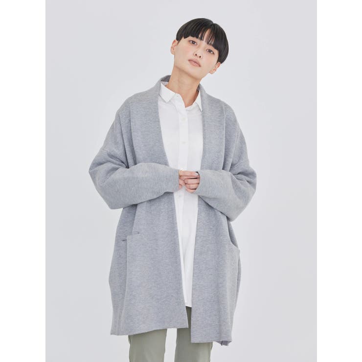 ☆AMERICAN HOLIC 裏毛コーディガン F 杢グレー アメリカンホリック AMERICAN HOLIC Wフェイスラグランニットコーディ