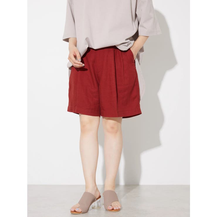上品コーデはコレで安心！ 小柄女性向け】リネンブレンドショートパンツ[品番：EHEW0040101 パンツ