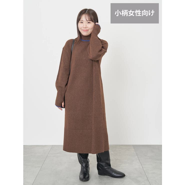 WEB限定・小柄女性向け】ハイネックライン入りニットワンピース[品番