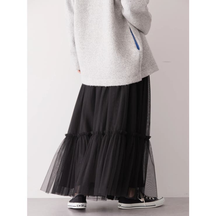 AMERI TVINTAGE アシンメトリーチュールスカート 黒