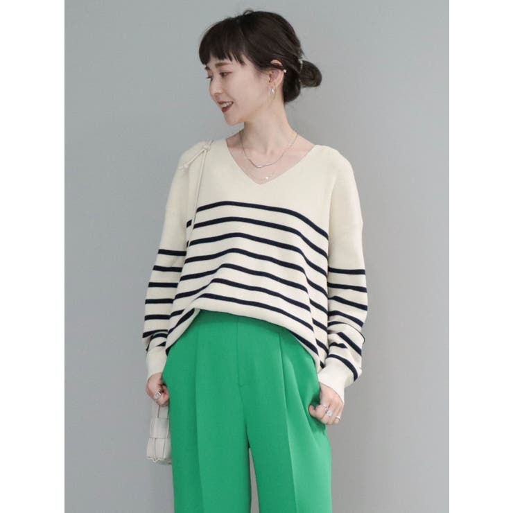 Vネック片畦ニットプルオーバー[品番：EHEW0042888]｜AMERICAN HOLIC