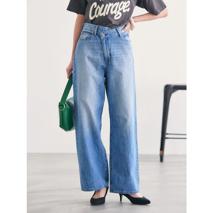 WEB限定】アシンメトリーデニムワイドパンツ【小柄女性向け