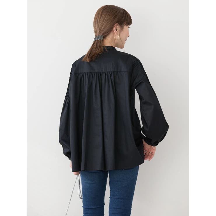 theory 21SS ウォッシャブル　バンドカラー　ポケットブラウス　黒 quaranciel ブラウス シャツ quaranciel:「手洗い可能」バンドカラー