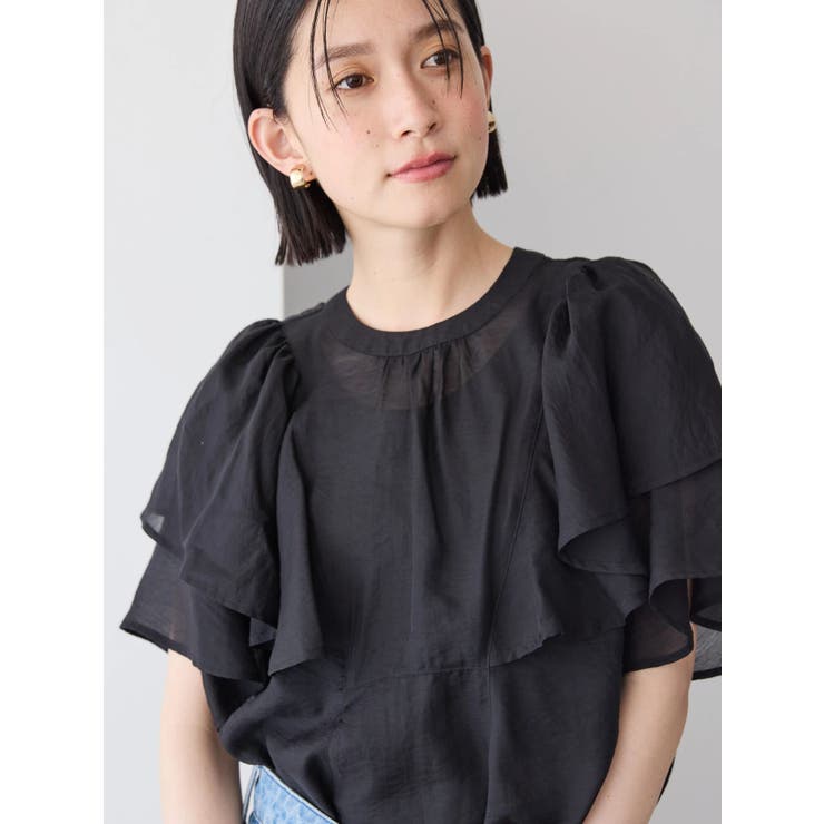接触冷感シアーフリルブラウス[品番：EHEW0044697]｜AMERICAN