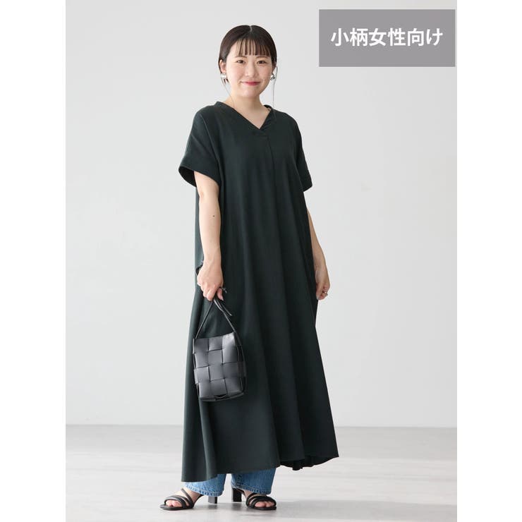 WEB限定・小柄女性向け】接触冷感Vネックリネンブレンドワンピース