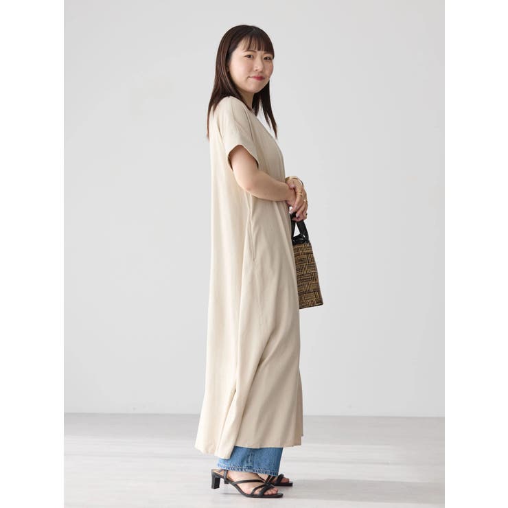 WEB限定・小柄女性向け】接触冷感Vネックリネンブレンド